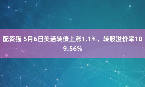 配资猫 5月6日美诺转债上涨1.1%，转股溢价率109.56%